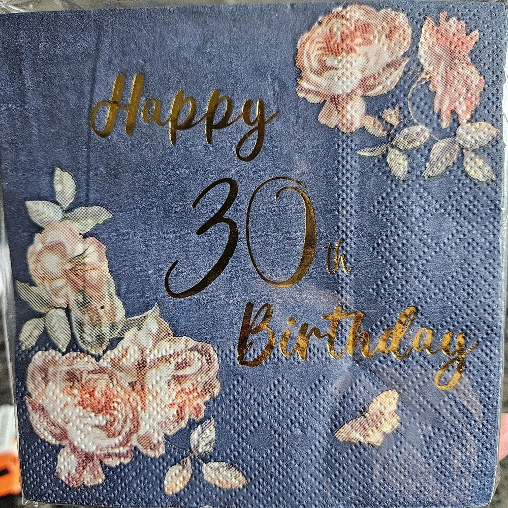 NEW Floral Happy 30th Birthday Napkins - Navy Blue, Gold 50 Pack